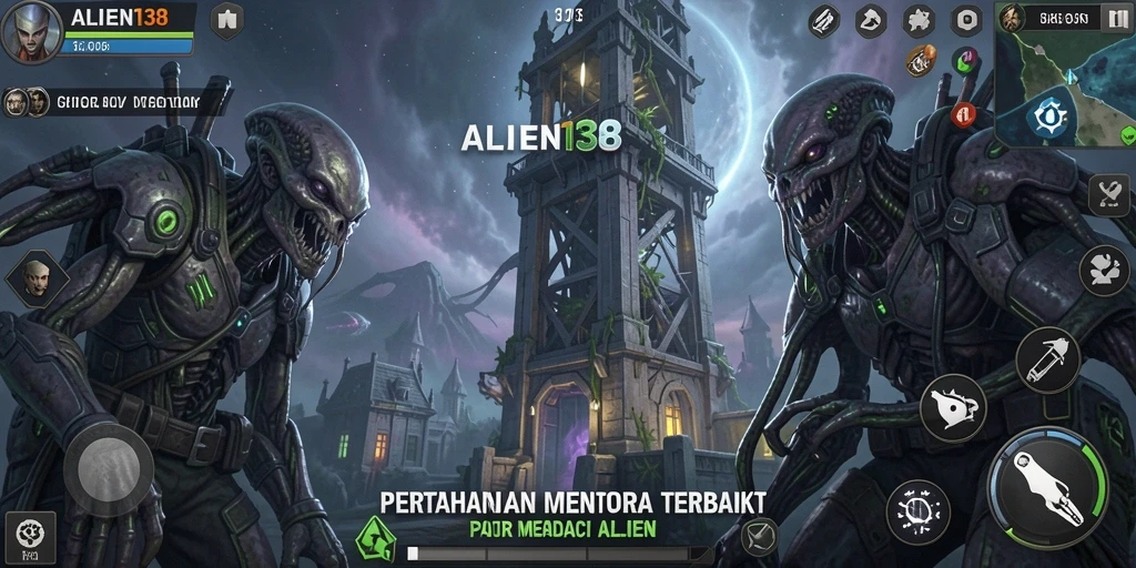 Tampilan gameplay menara pertahanan melawan alien di ALIEN138.