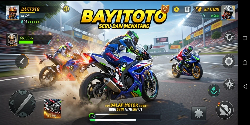 Tampilan gameplay seru balapan motor di BAYITOTO.