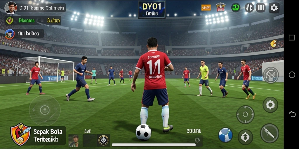 Tampilan gameplay DY01 dengan aksi sepak bola yang seru.