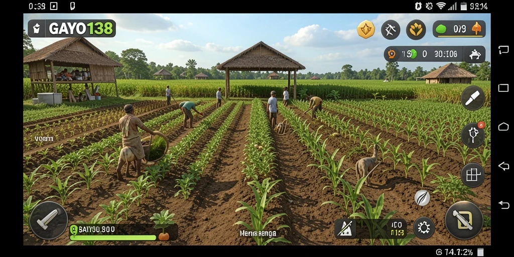 Tangkapan layar menunjukkan gameplay bertani GAYO138 yang seru.