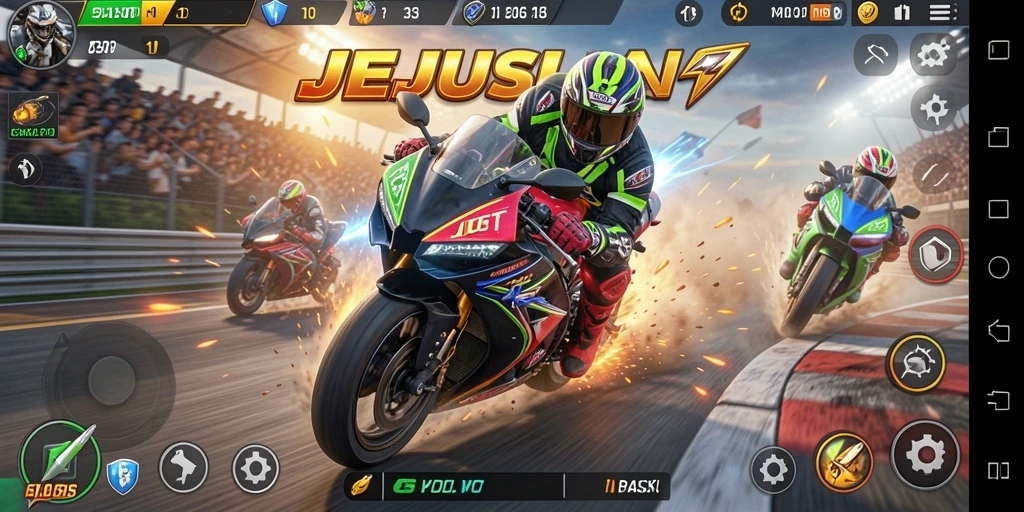 Gameplay menegangkan balap motor di JEJUSLOT dengan grafik menawan.