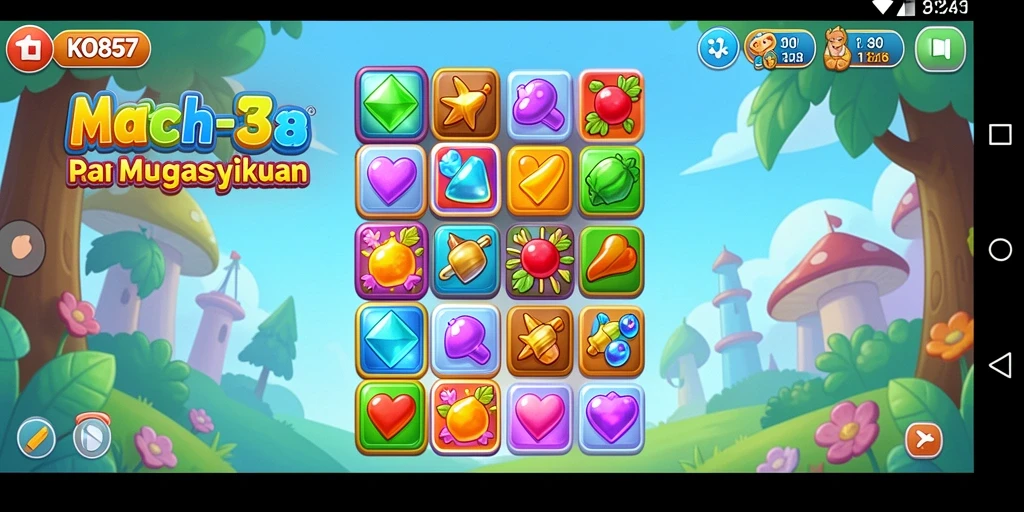 Tampilan gameplay warna-warni dalam KO857 yang menawan.