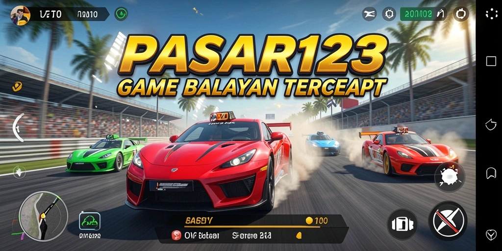 Tampilan menarik dari gameplay PASAR123 saat berlomba di lintasan balap.