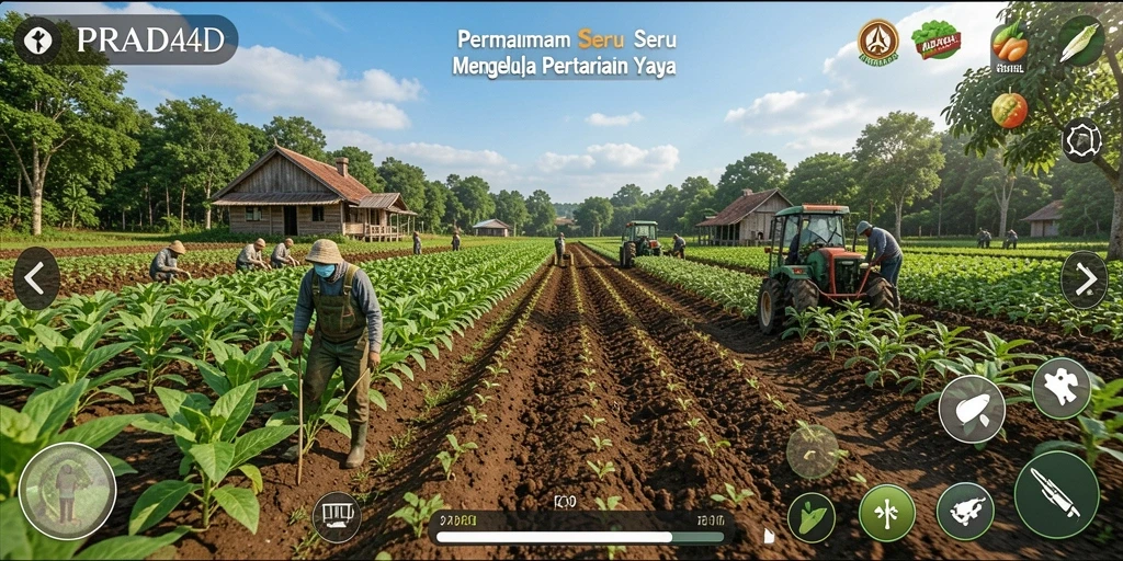 Screenshot permainan PRADA4D menunjukkan aktivitas bertani yang seru.
