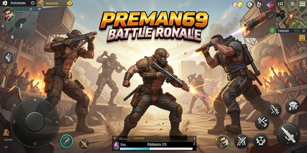 Screenshot PREMAN69 menampilkan aksi seru dalam pertempuran Battle Royale.