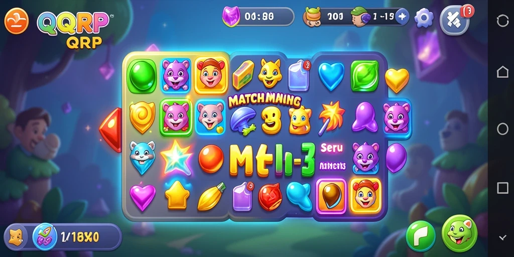 Screenshot gameplay <strong>QQRP</strong> yang menunjukkan kombinasi menarik di level Match-3.