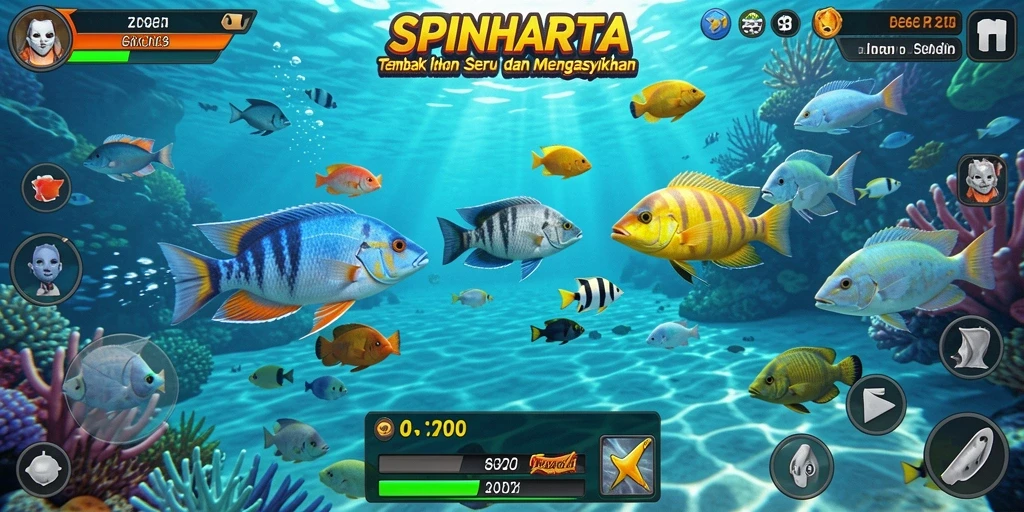 Gameplay menarik dari SPINHARTA menunjukkan aksi menembak ikan.