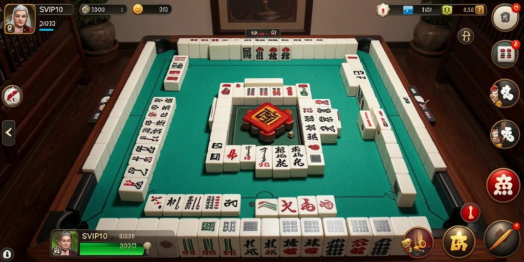 Tangkapan layar dari gameplay SVIP10 menampilkan suasana permainan Mahjong yang seru.