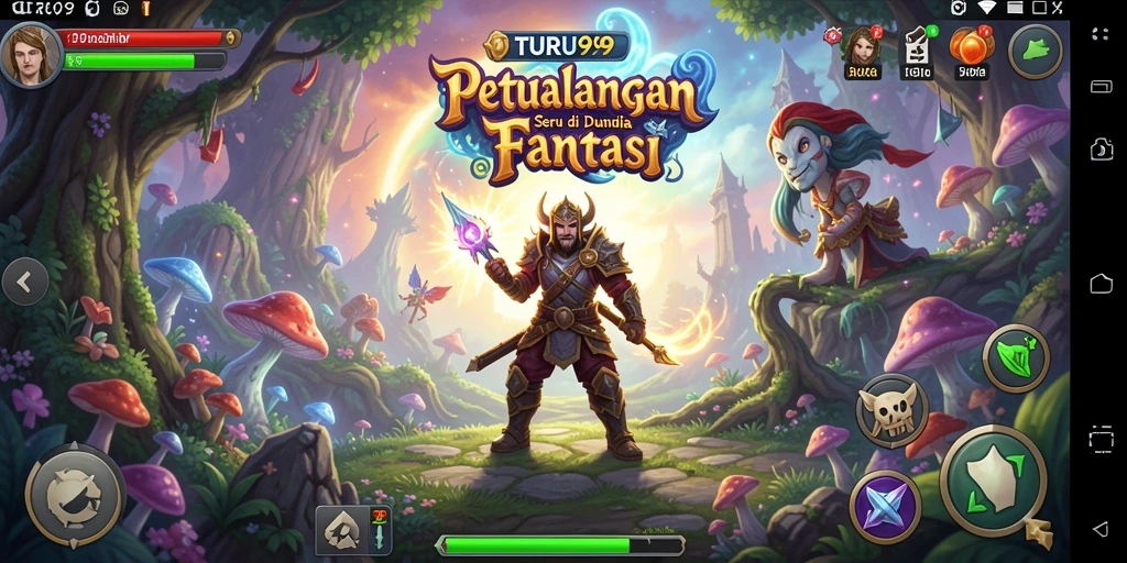 Screenshot utama TURU99 menampilkan aksi seru dalam petualangan di dunia fantasi.