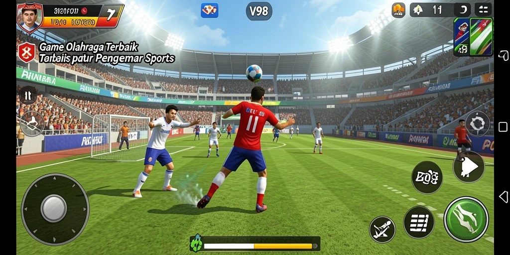 Tampilan gameplay seru dari V98 dengan aksi olahraga yang mendebarkan.
